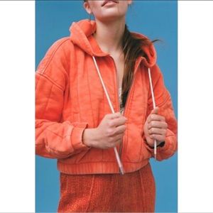 UO Khloe Quilt Hoodie Jacket | XS | Dark orange